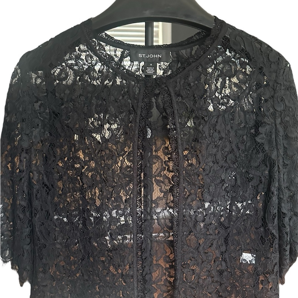 St. John Black Lace Dress with Matching Lace Shrug Size 12 - Picture 6 of 6